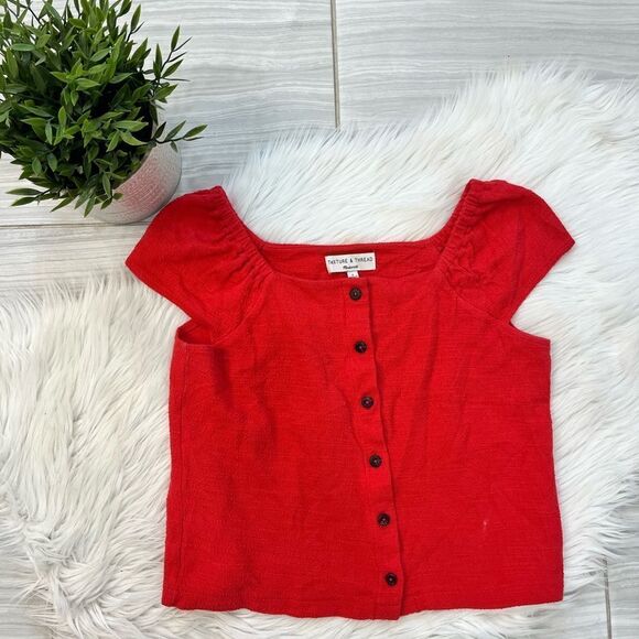 Madewell Texture & Thread Red Button Down Short Sleeve - Picture 1 of 8